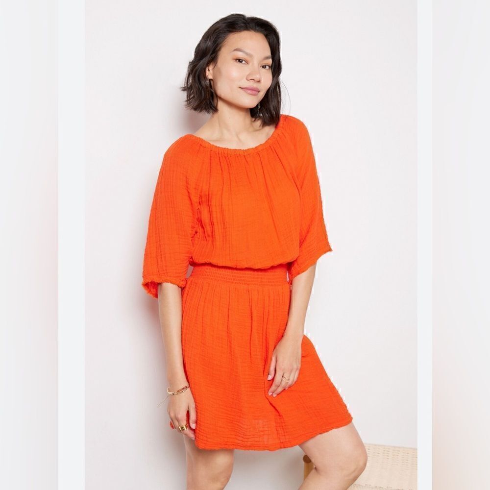Michael Stars Fernanda smocked waist Dress in Orange NWT small